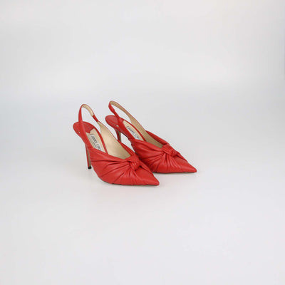 Jimmy Choo Red Leather Knot Slingback Pointed Toe Pumps
