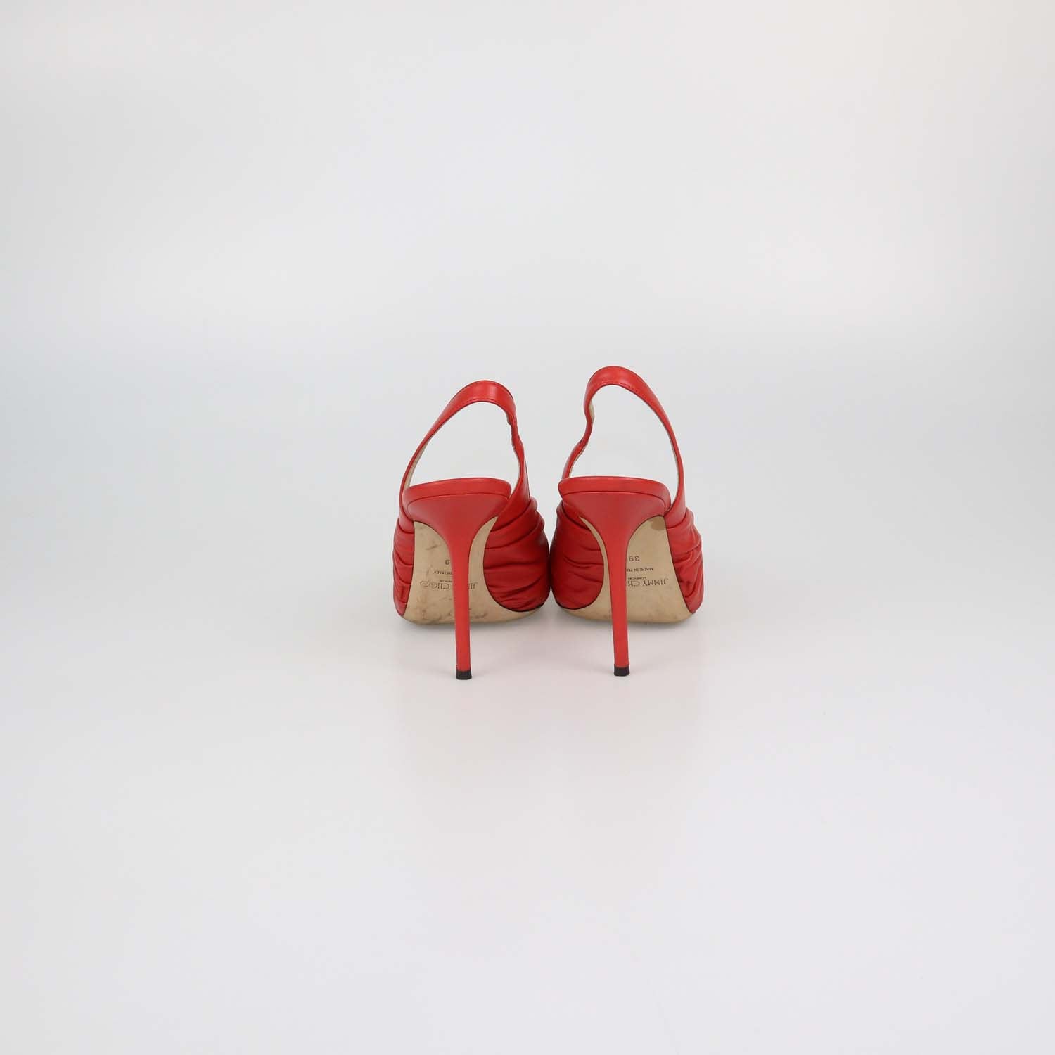 Jimmy Choo Red Leather Knot Slingback Pointed Toe Pumps