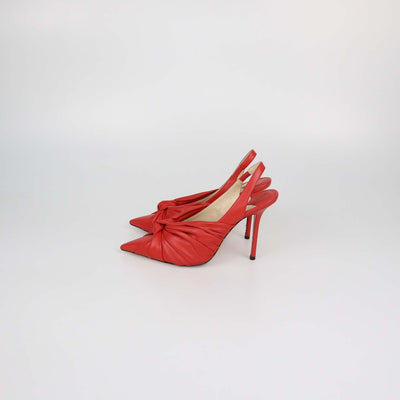Jimmy Choo Red Leather Knot Slingback Pointed Toe Pumps