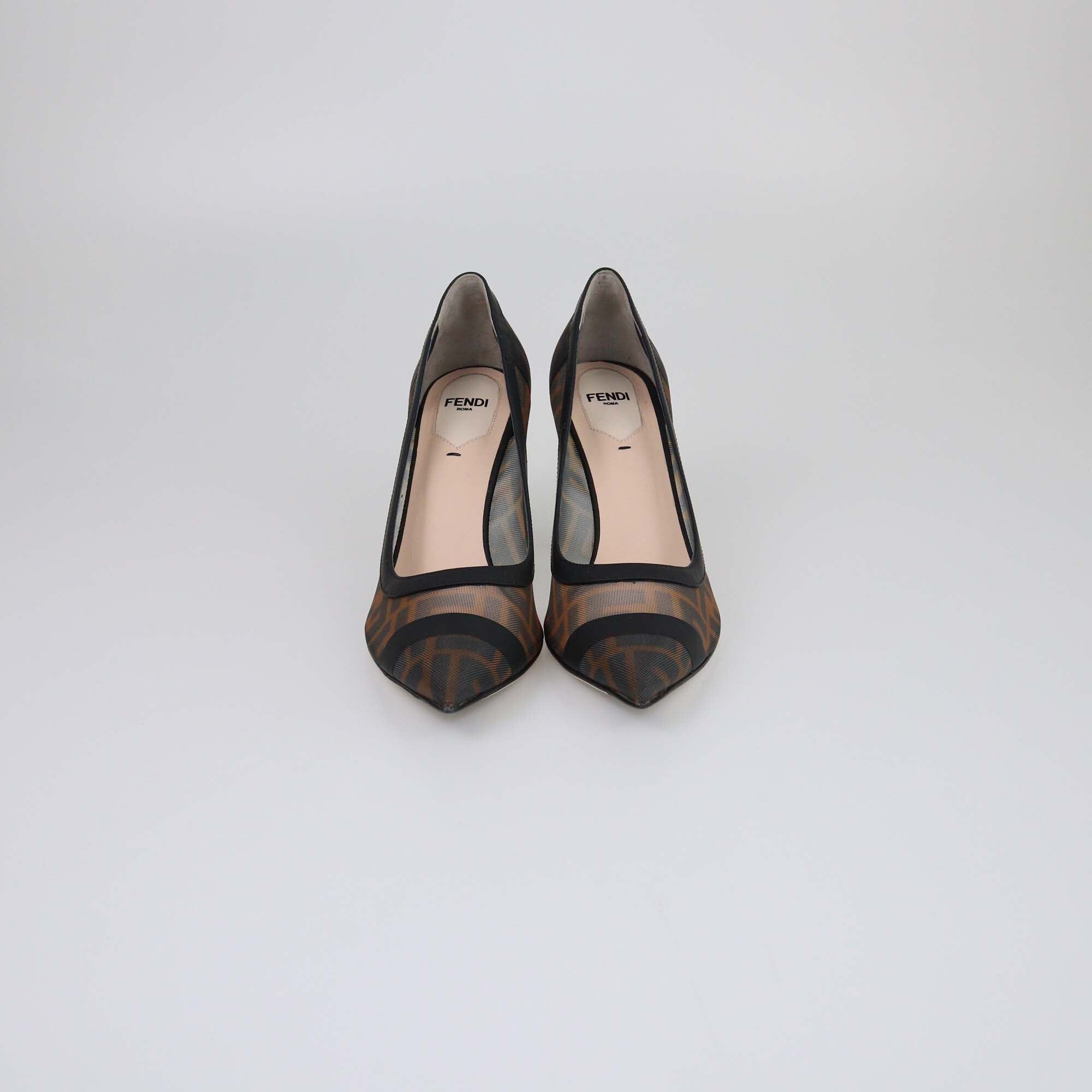 Fendi Black/Brown FF Colibri Pointed Toe Pumps Womens Fendi 