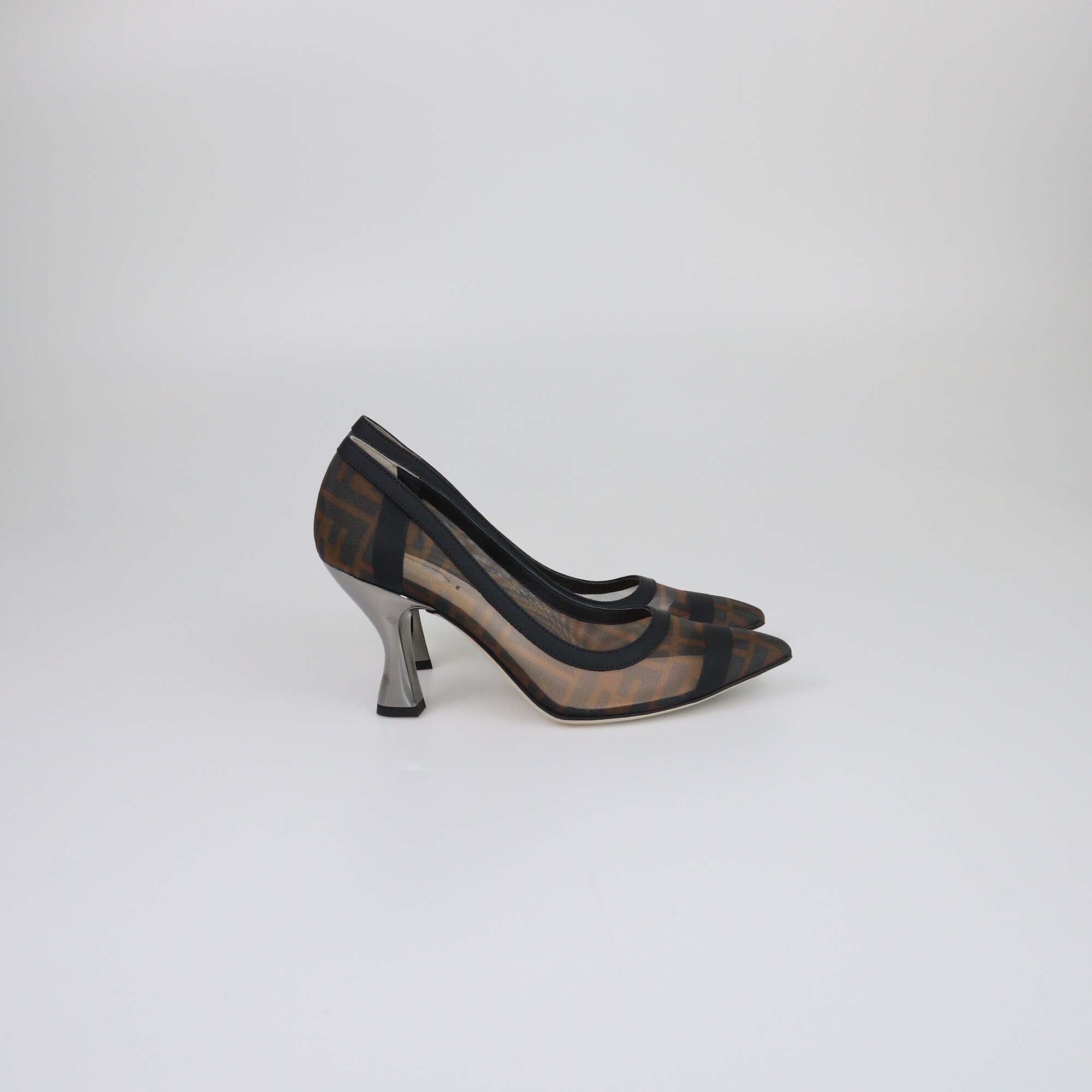 Fendi Black/Brown FF Colibri Pointed Toe Pumps Womens Fendi 