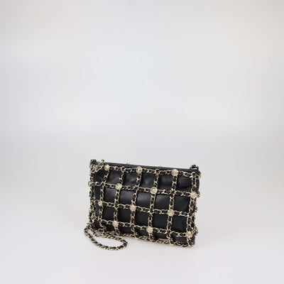 Chanel Black/Gold Leather Chain Frame Crossbody Bag