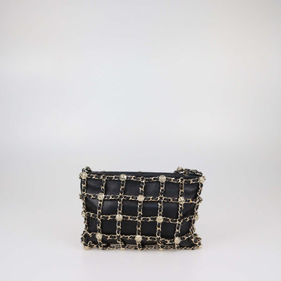 Chanel Black/Gold Leather Chain Frame Crossbody Bag