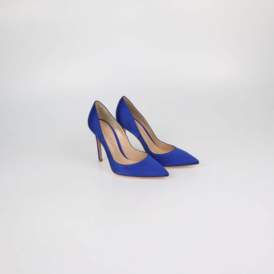 Gianvito Rossi Blue Satin Pointed Toe Pumps