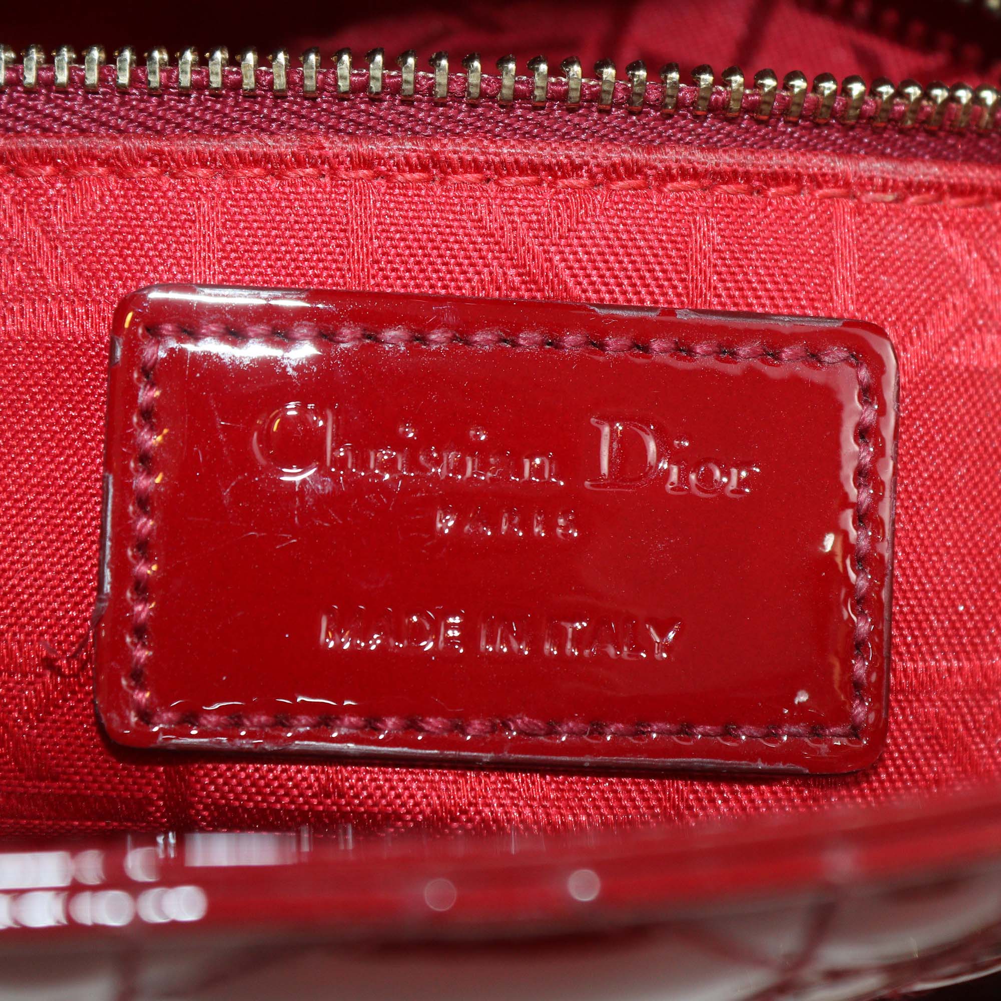 Christian Dior Red Cannage Patent Leather Mini Lady Dior Tote