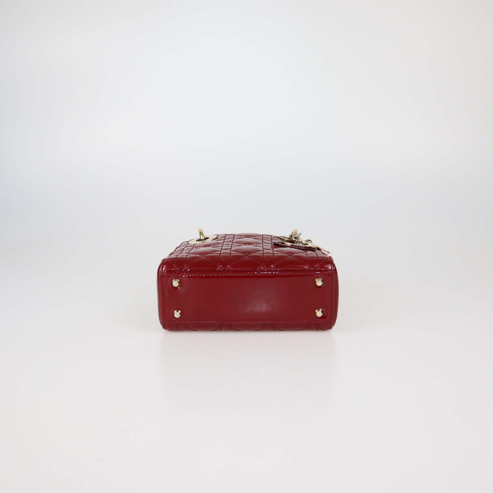 Christian Dior Red Cannage Patent Leather Mini Lady Dior Tote