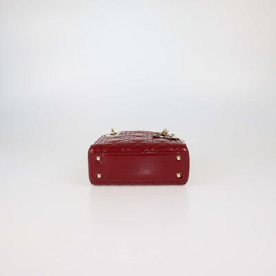 Christian Dior Red Cannage Patent Leather Mini Lady Dior Tote