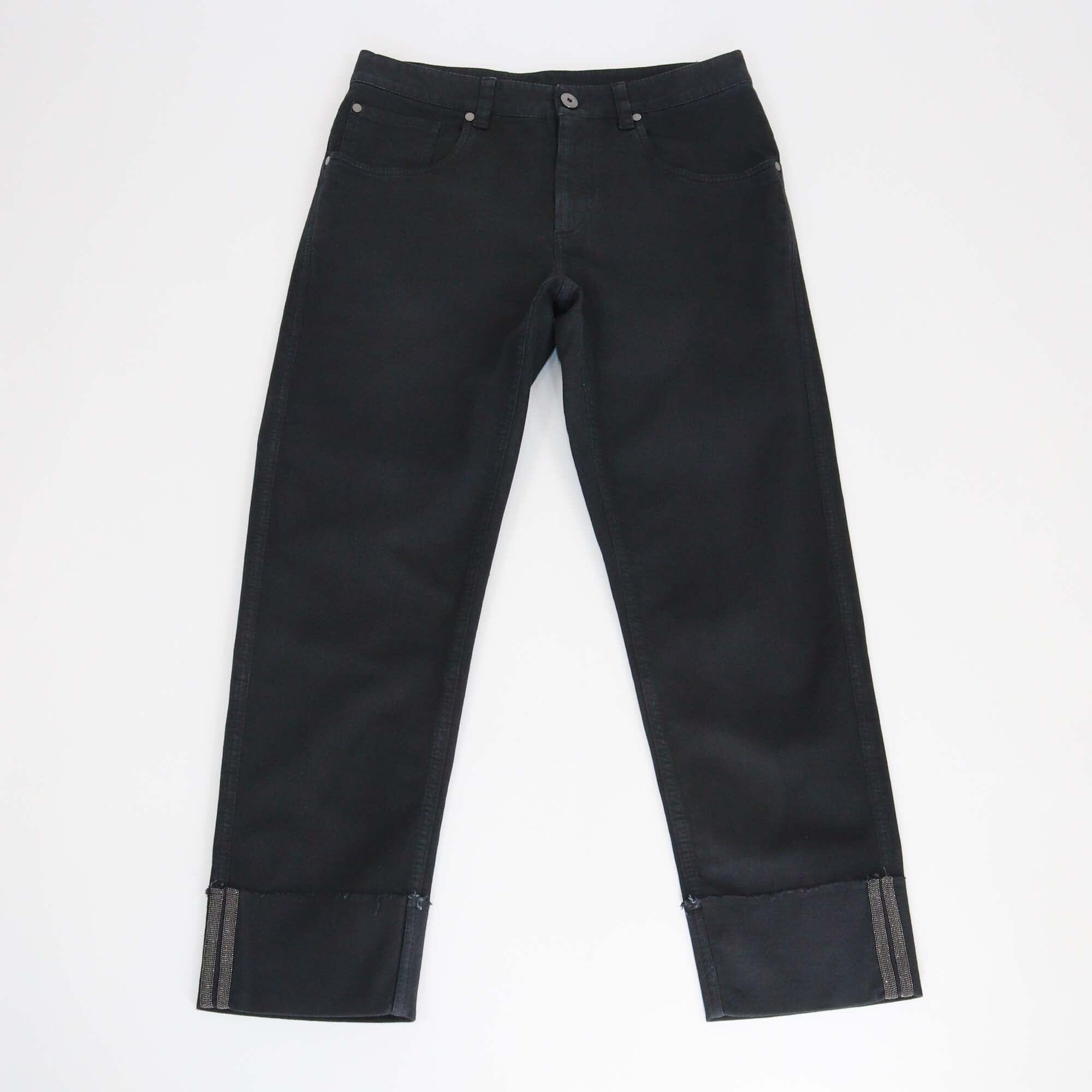 Brunello Cucinelli Black Monili Cuff Detailed Denim Jeans Womens Brunello Cucinelli 