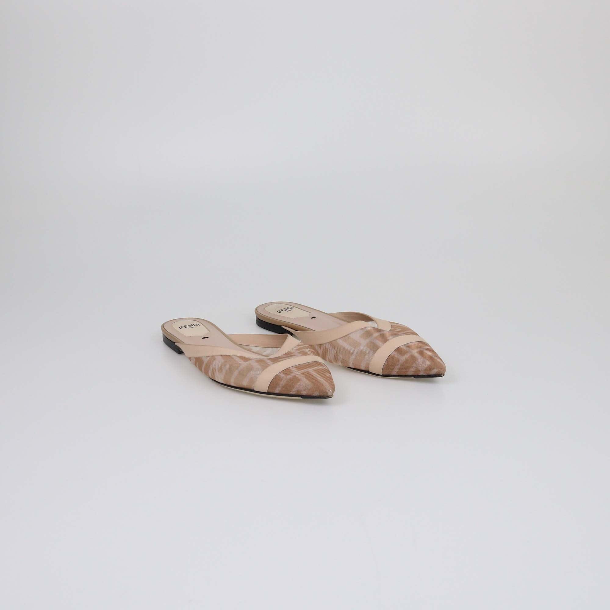 Fendi Two Tone Beige FF Colibri Flat Mules Womens Fendi 