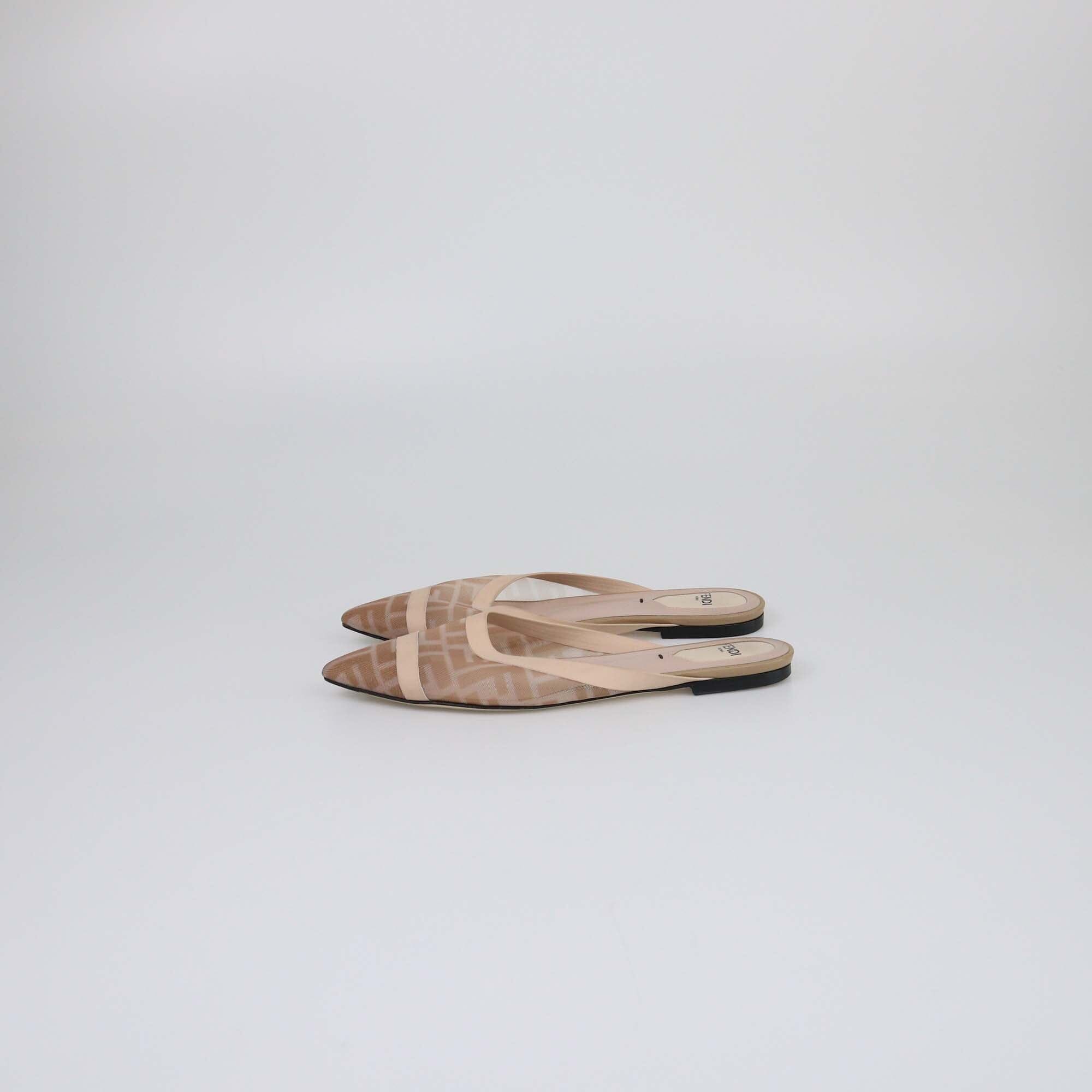 Fendi Two Tone Beige FF Colibri Flat Mules Womens Fendi 