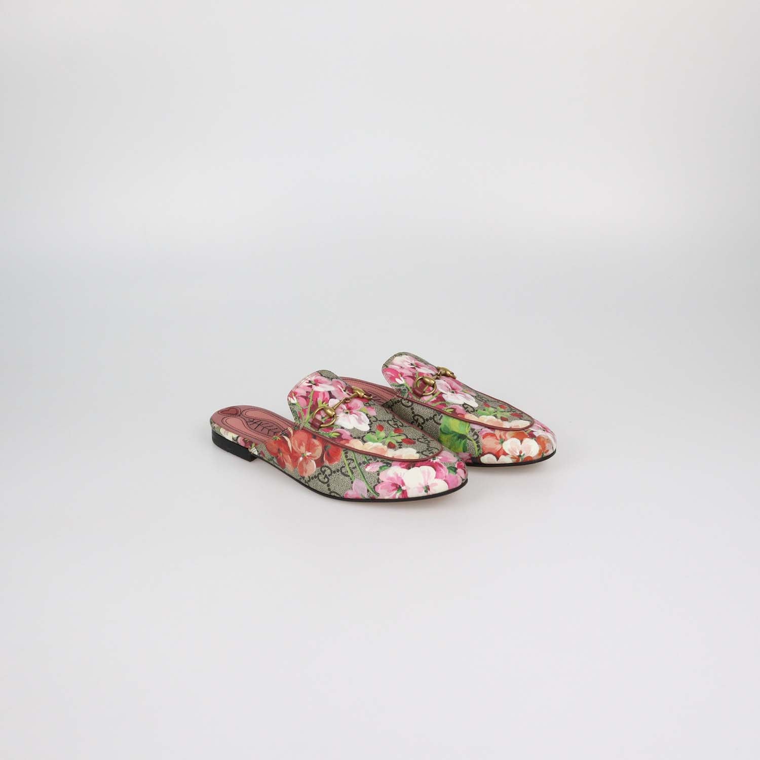 Gucci Multicolor GG Supreme Canvas Blooms Princetown Horsebit Mules