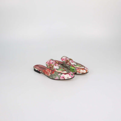 Gucci Multicolor GG Supreme Canvas Blooms Princetown Horsebit Mules
