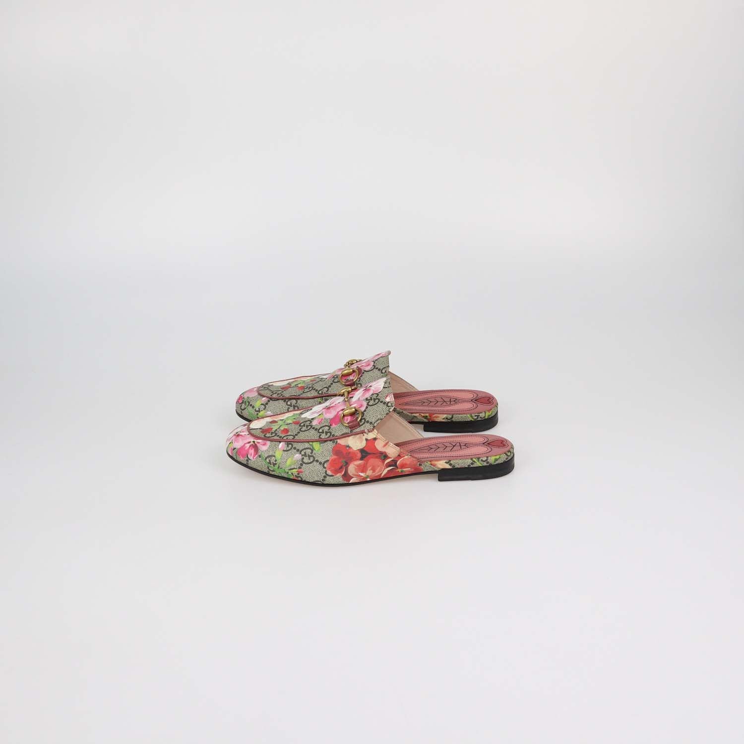 Gucci Multicolor GG Supreme Canvas Blooms Princetown Horsebit Mules