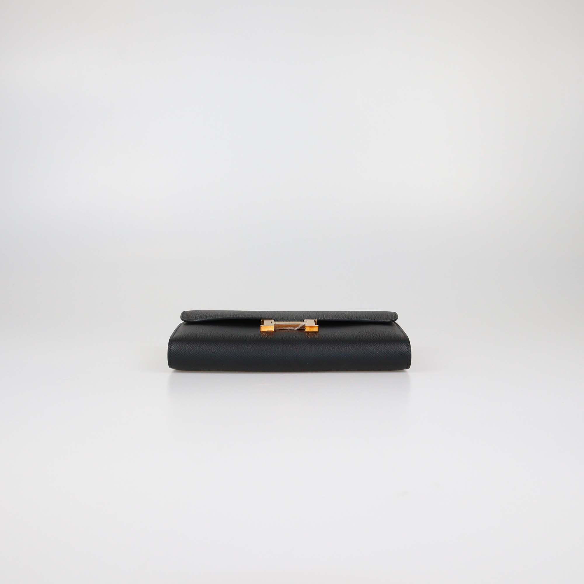 Hermes Black Epsom Leather Rose Gold Hardware Constance To Go Wallet