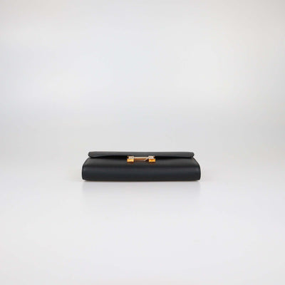 Hermes Black Epsom Leather Rose Gold Hardware Constance To Go Wallet