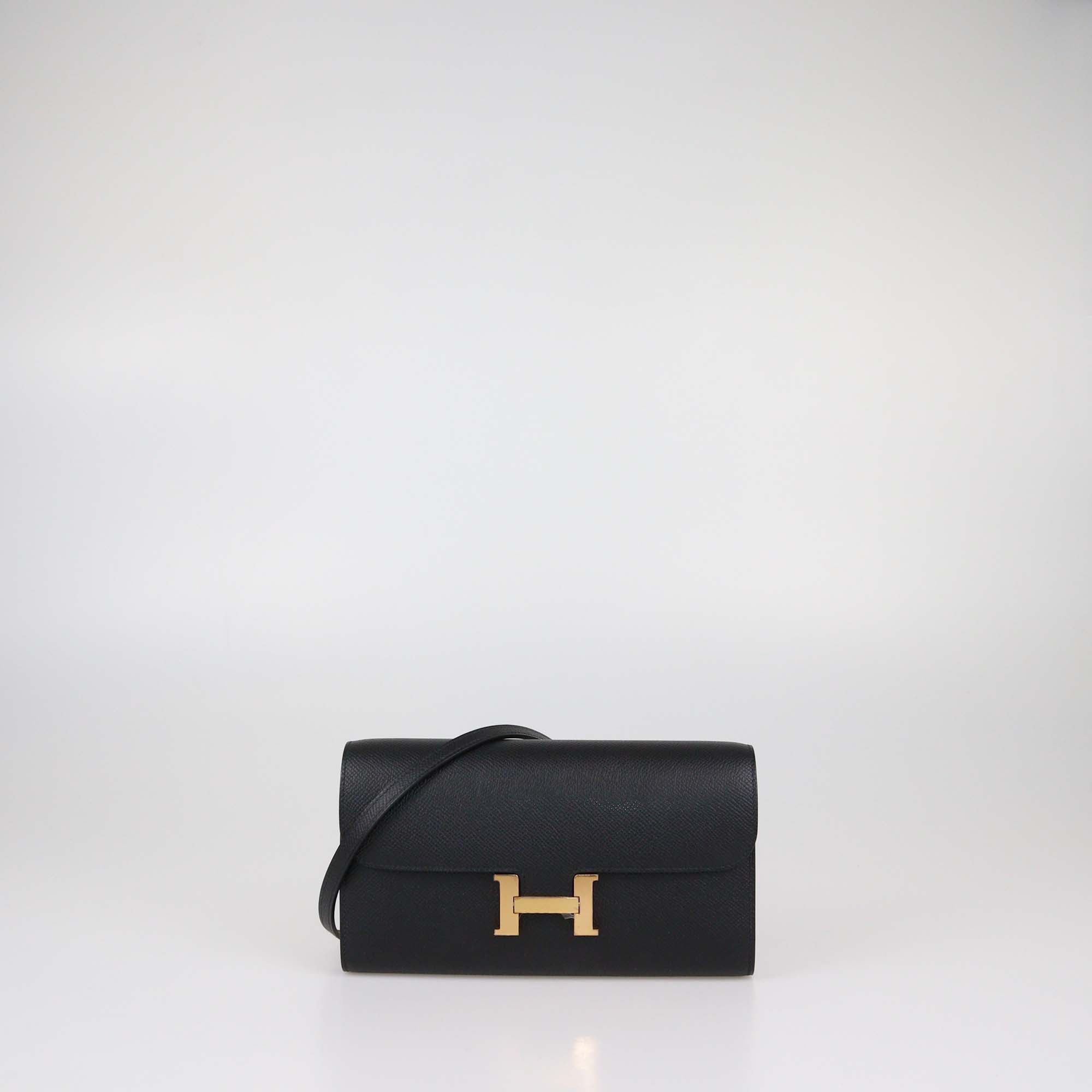 Hermes Black Epsom Leather Rose Gold Hardware Constance To Go Wallet
