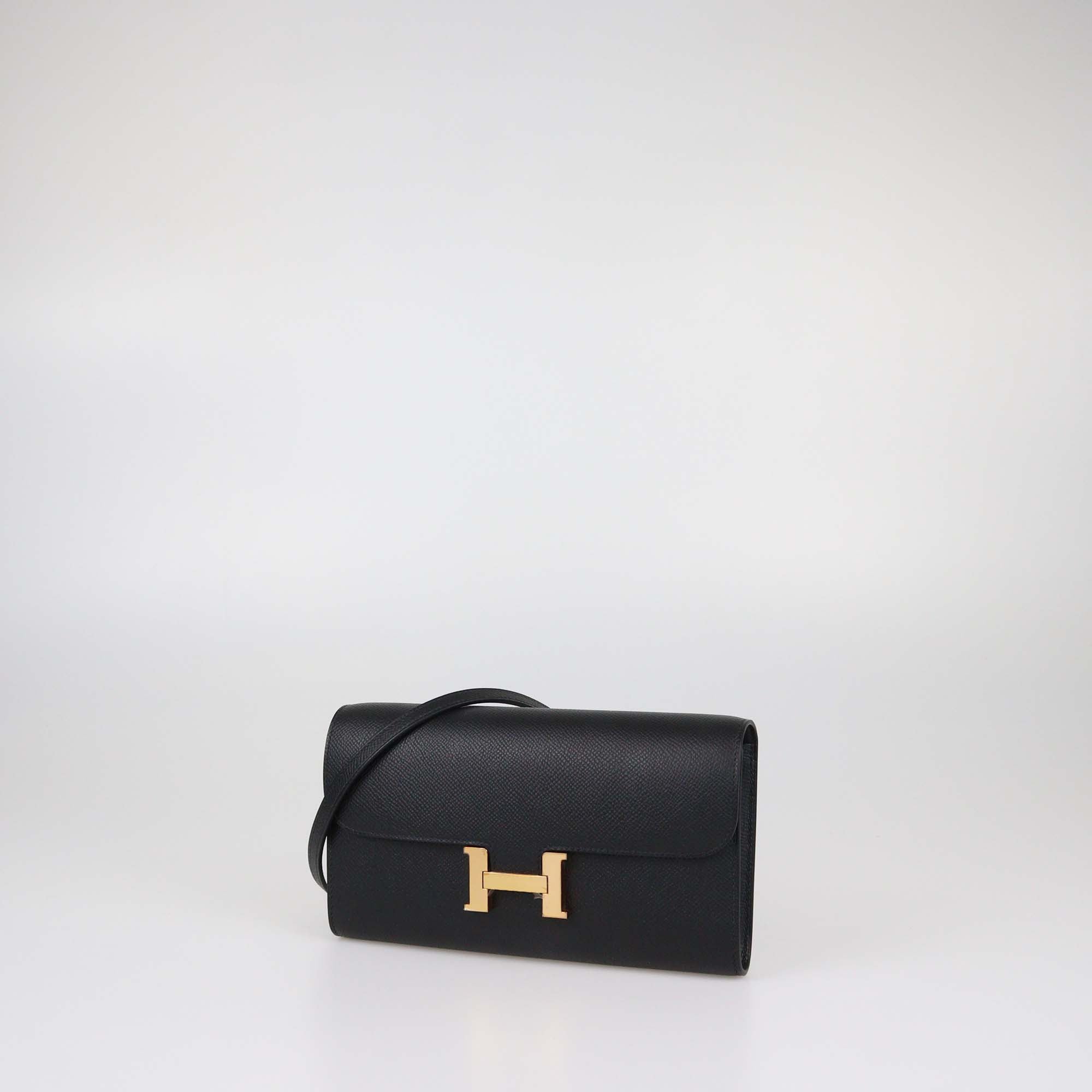 Hermes Black Epsom Leather Rose Gold Hardware Constance To Go Wallet