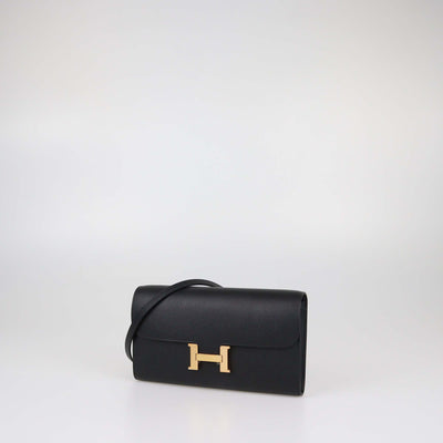 Hermes Black Epsom Leather Rose Gold Hardware Constance To Go Wallet