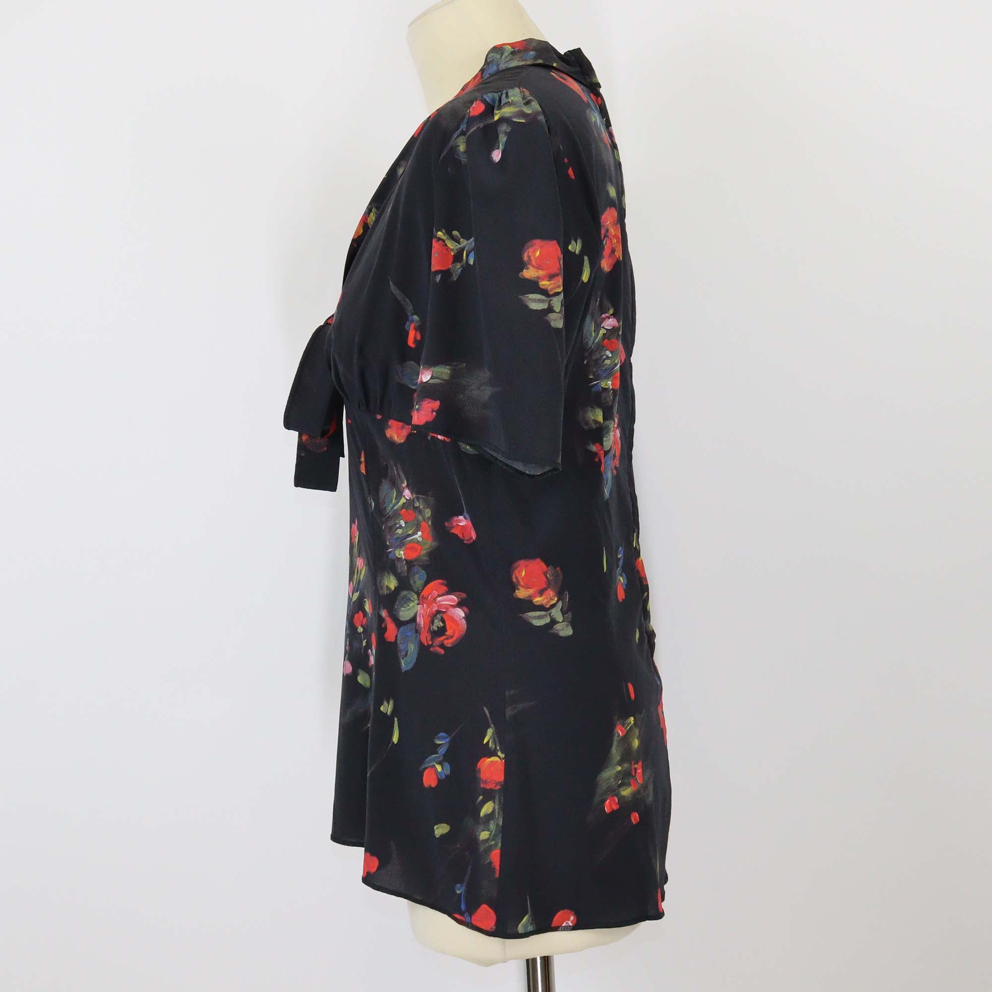 Dolce & Gabbana Black Silk Floral Print Tie Blouse