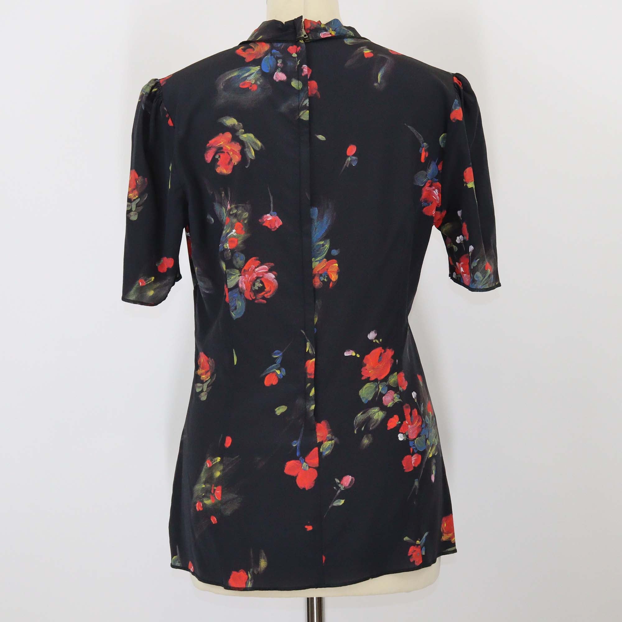 Dolce & Gabbana Black Silk Floral Print Tie Blouse