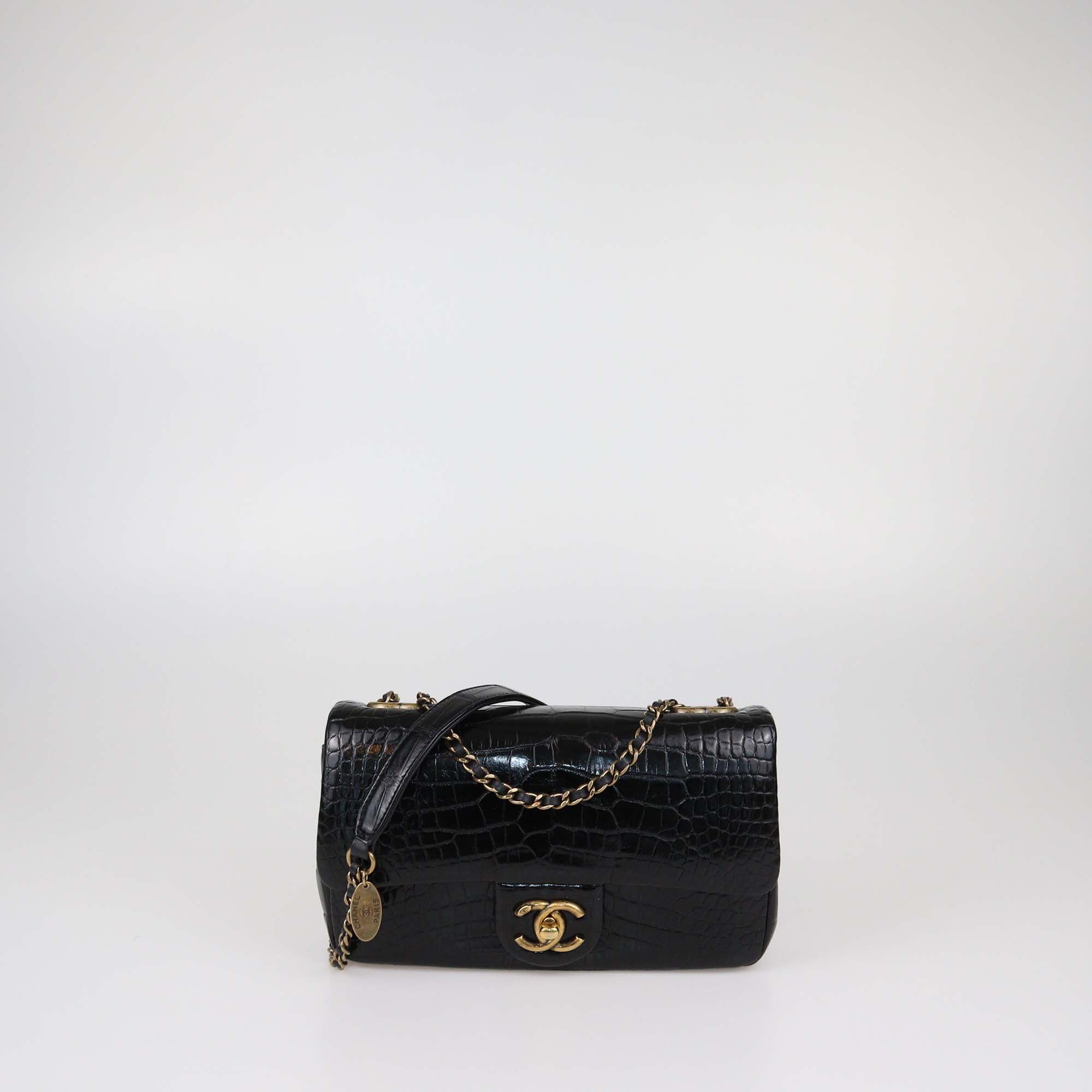 Chanel Black Alligator CC Rectangular Flap Bag