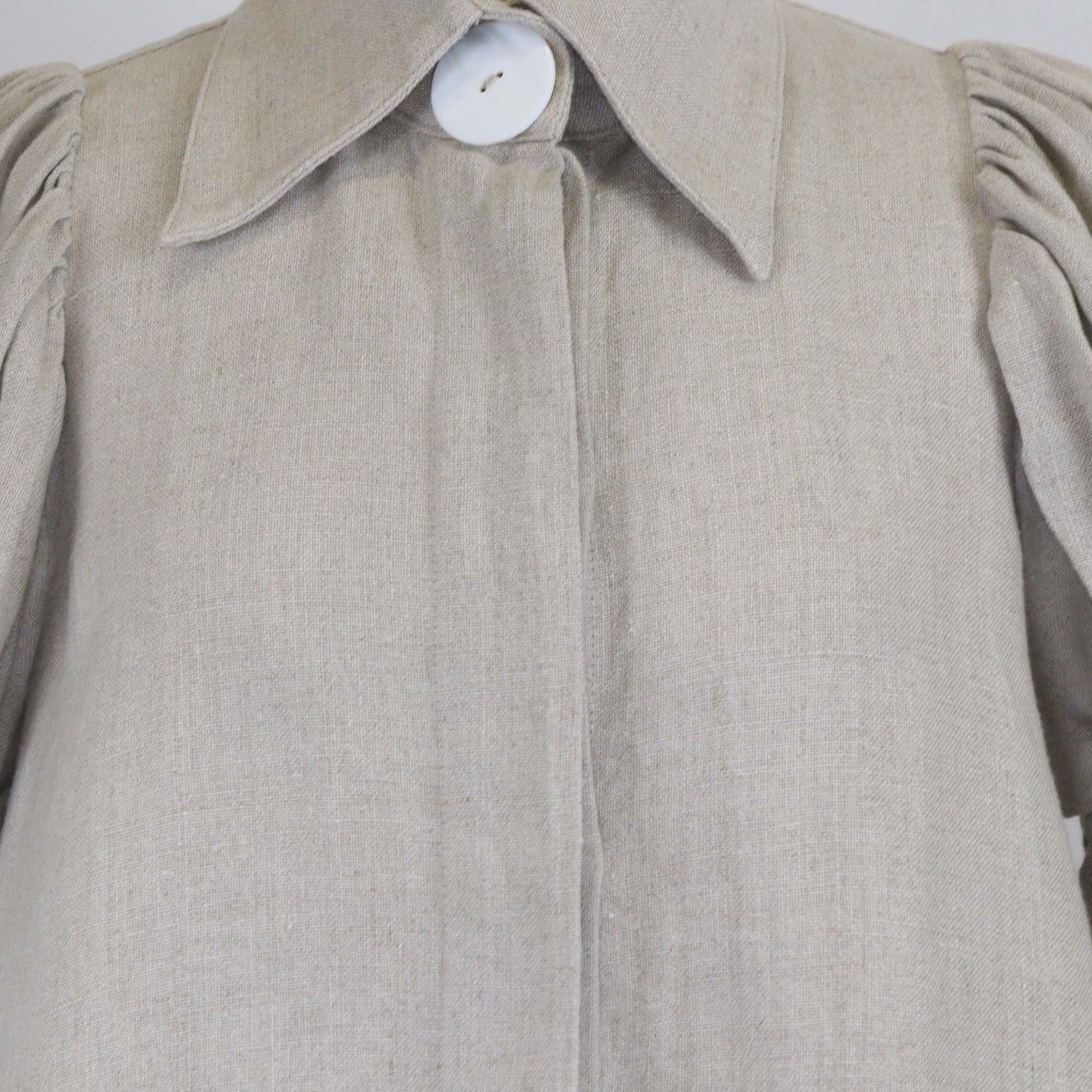 Joslin Beige Linen Puffed Short Sleeve Top