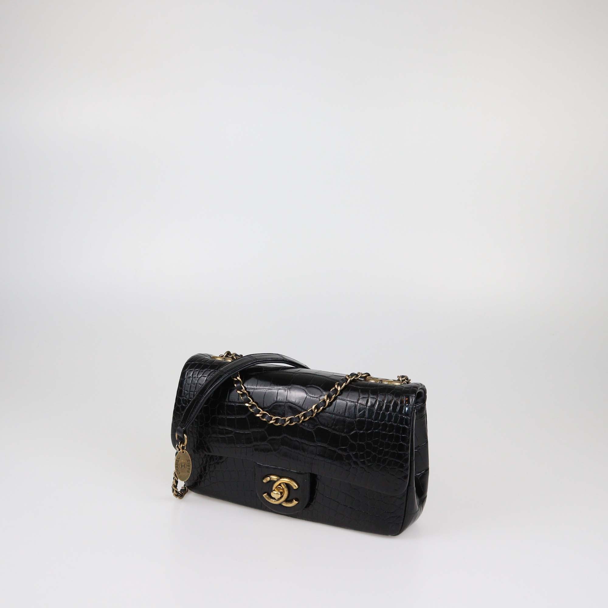 Chanel Black Alligator CC Rectangular Flap Bag