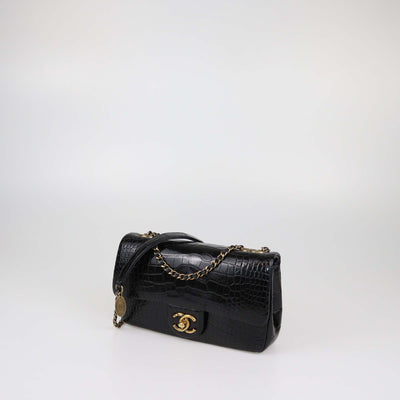 Chanel Black Alligator CC Rectangular Flap Bag