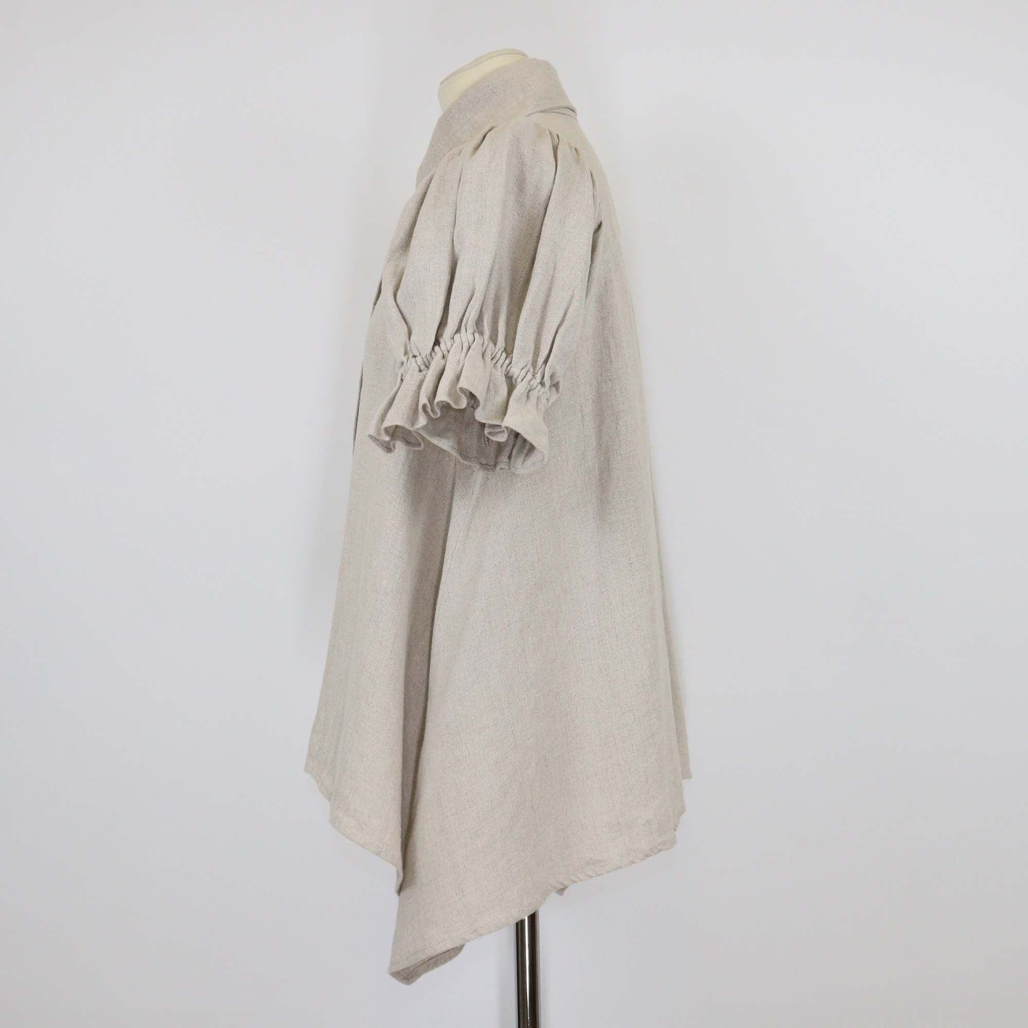 Joslin Beige Linen Puffed Short Sleeve Top