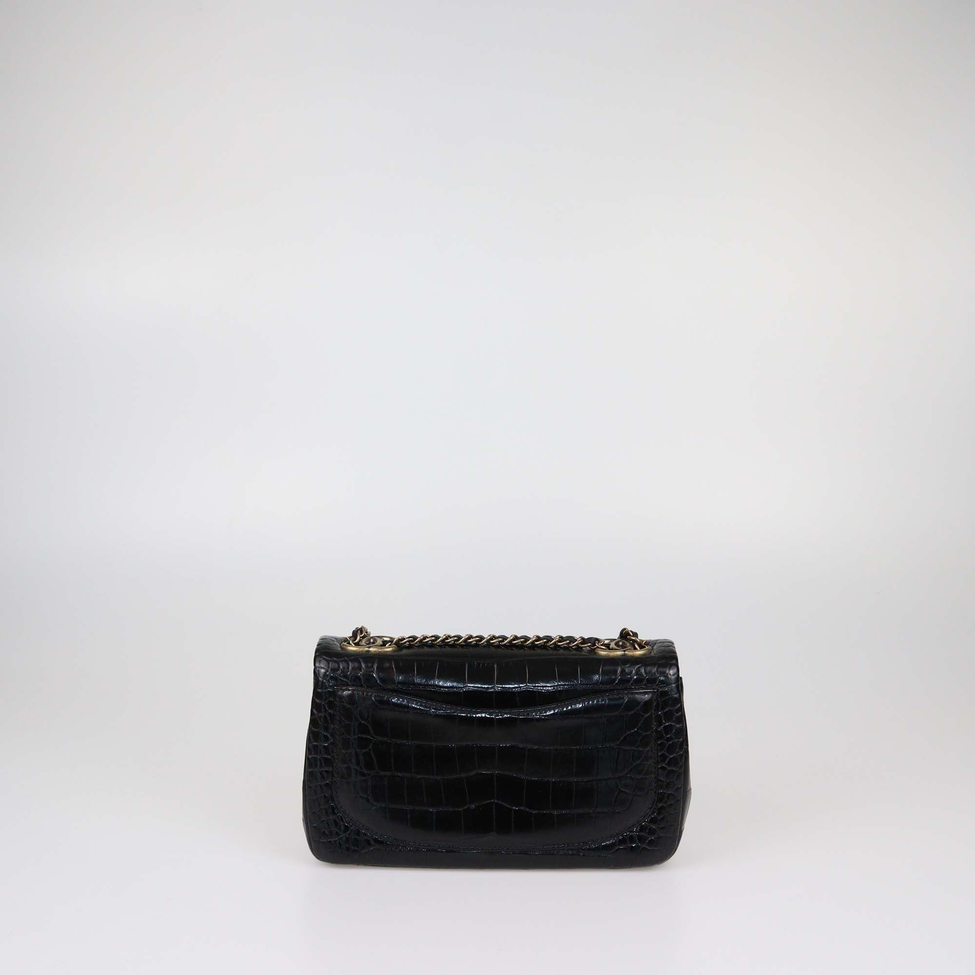 Chanel Black Alligator CC Rectangular Flap Bag