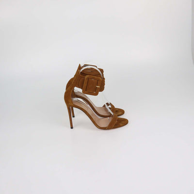 Aquazzura Brown Suede Casablanca Ankle Wrap Sandals