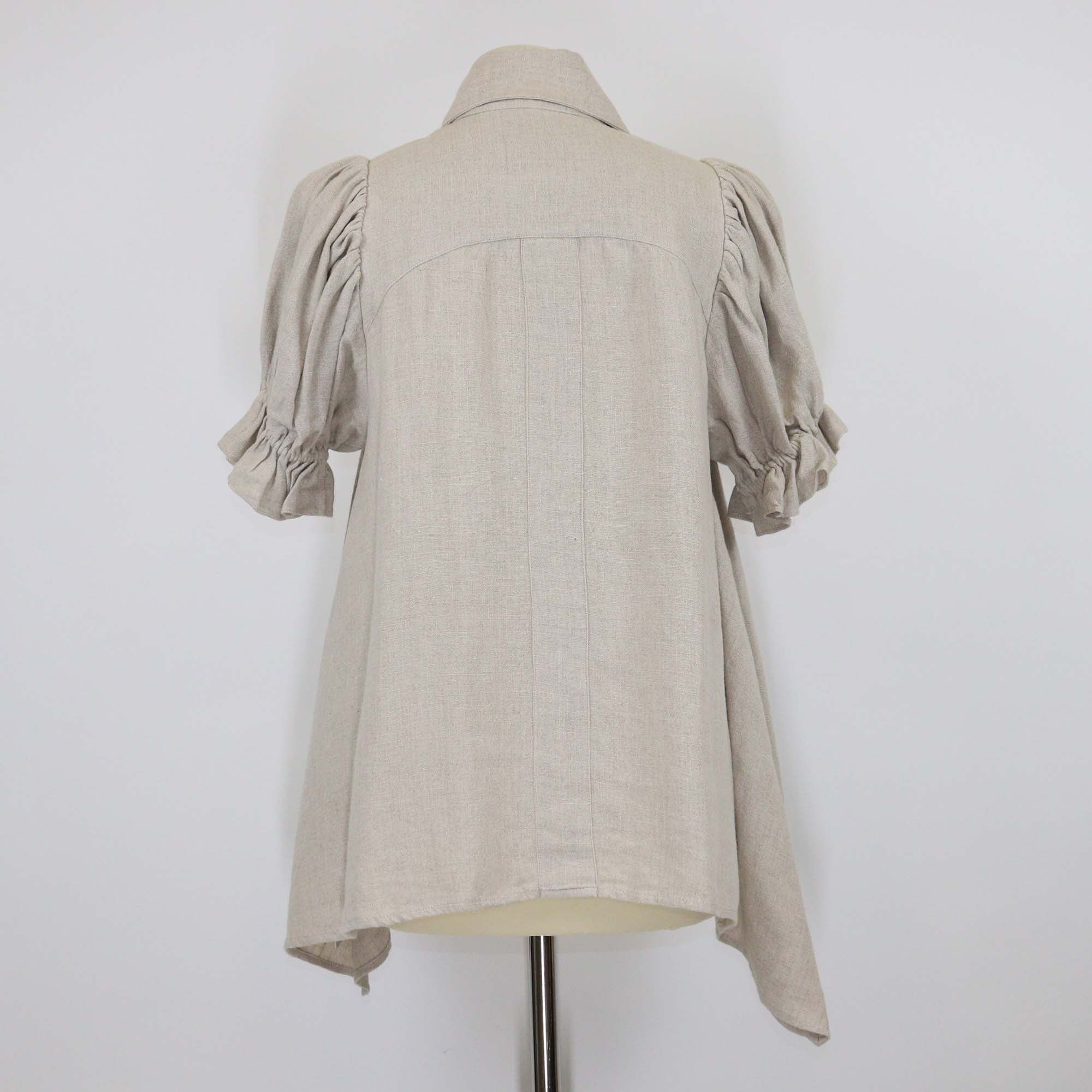 Joslin Beige Linen Puffed Short Sleeve Top