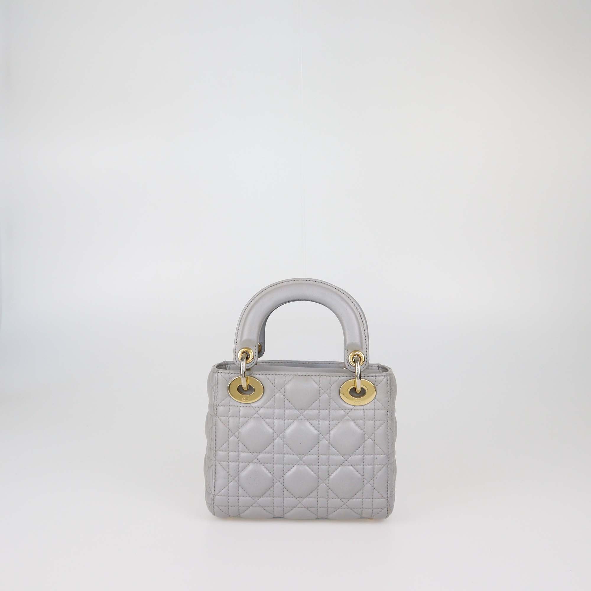 Christian Dior Grey Cannage Patent Leather Mini Lady Dior Tote