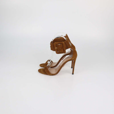 Aquazzura Brown Suede Casablanca Ankle Wrap Sandals