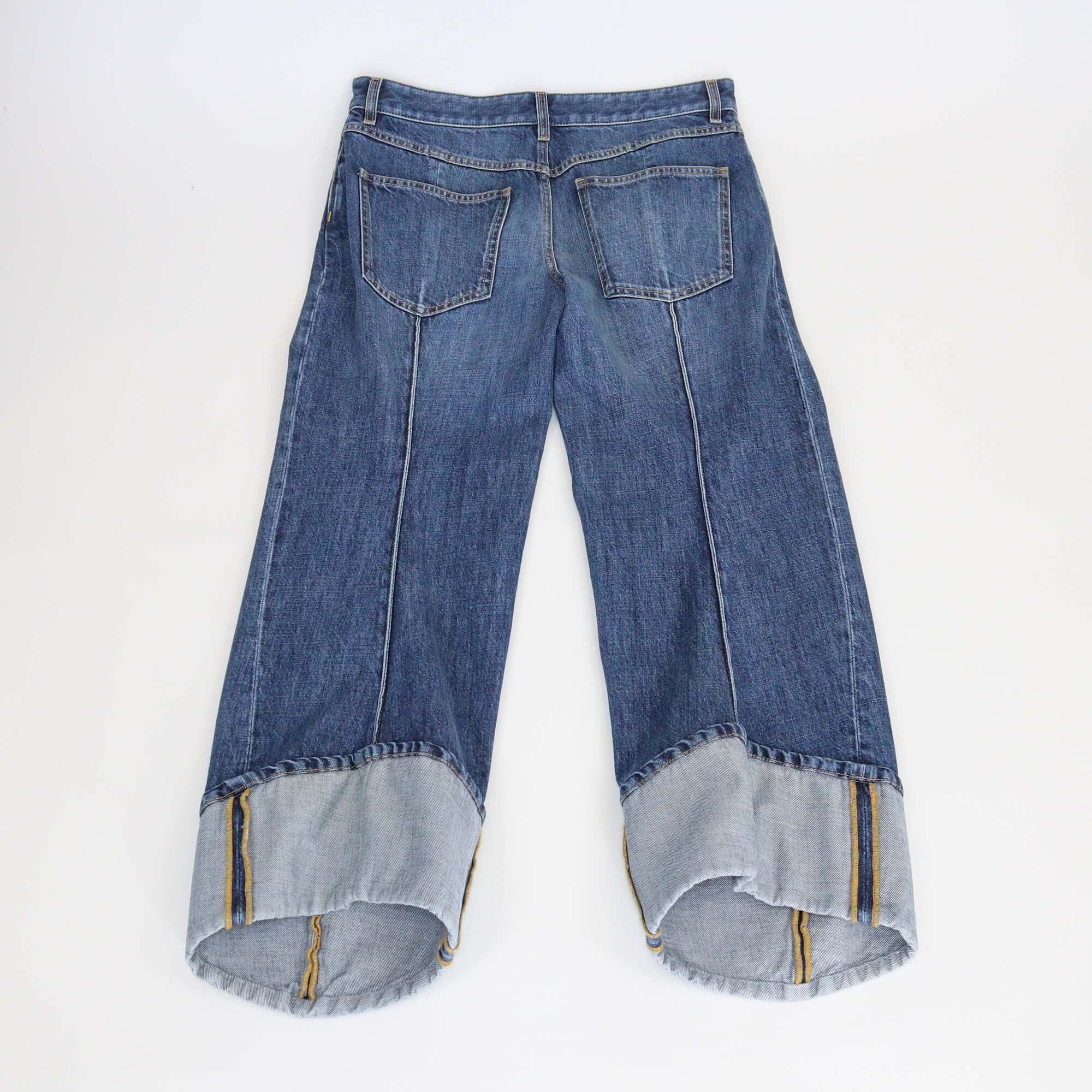 Bottega Veneta Blue Denim Washed Folded Hem Straight Cut Jeans Womens Bottega Veneta 