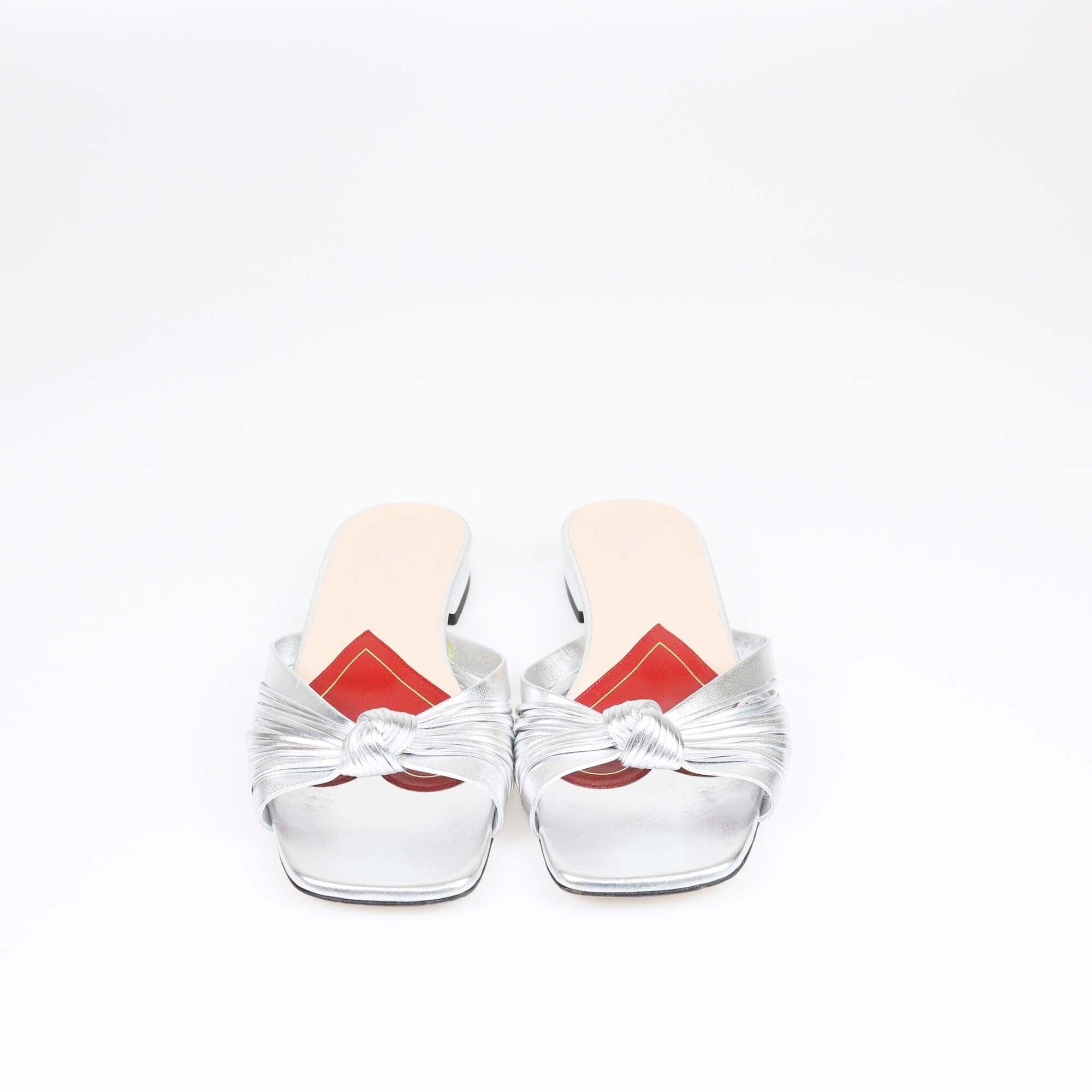 Gucci Silver Knotted Flat Slides Womens Gucci 