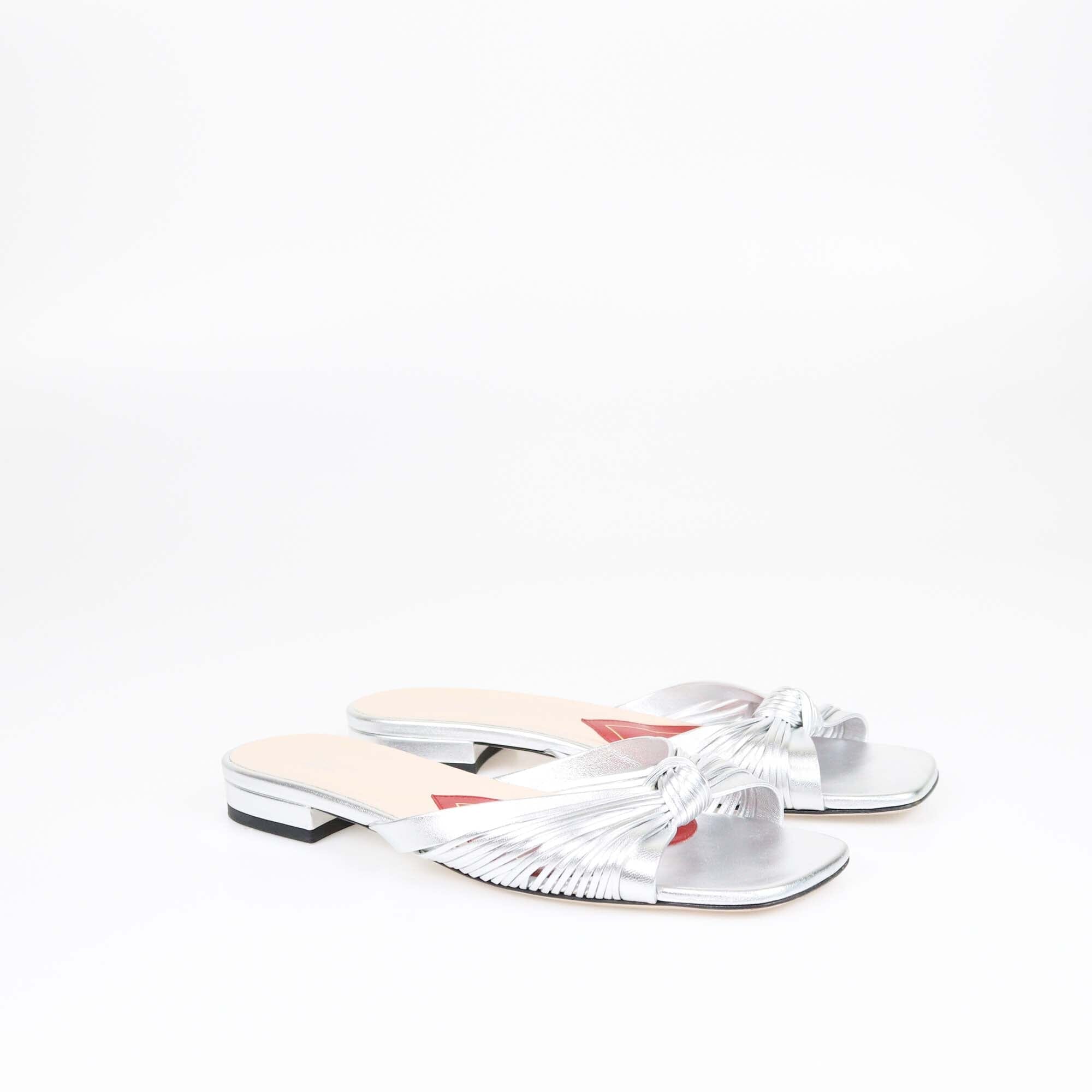 Gucci Silver Knotted Flat Slides Womens Gucci 