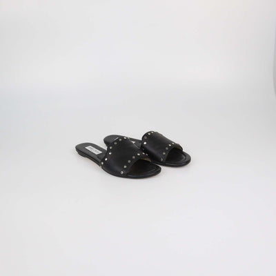 Jimmy Choo Black Leather Studded Nanda Flat Slides