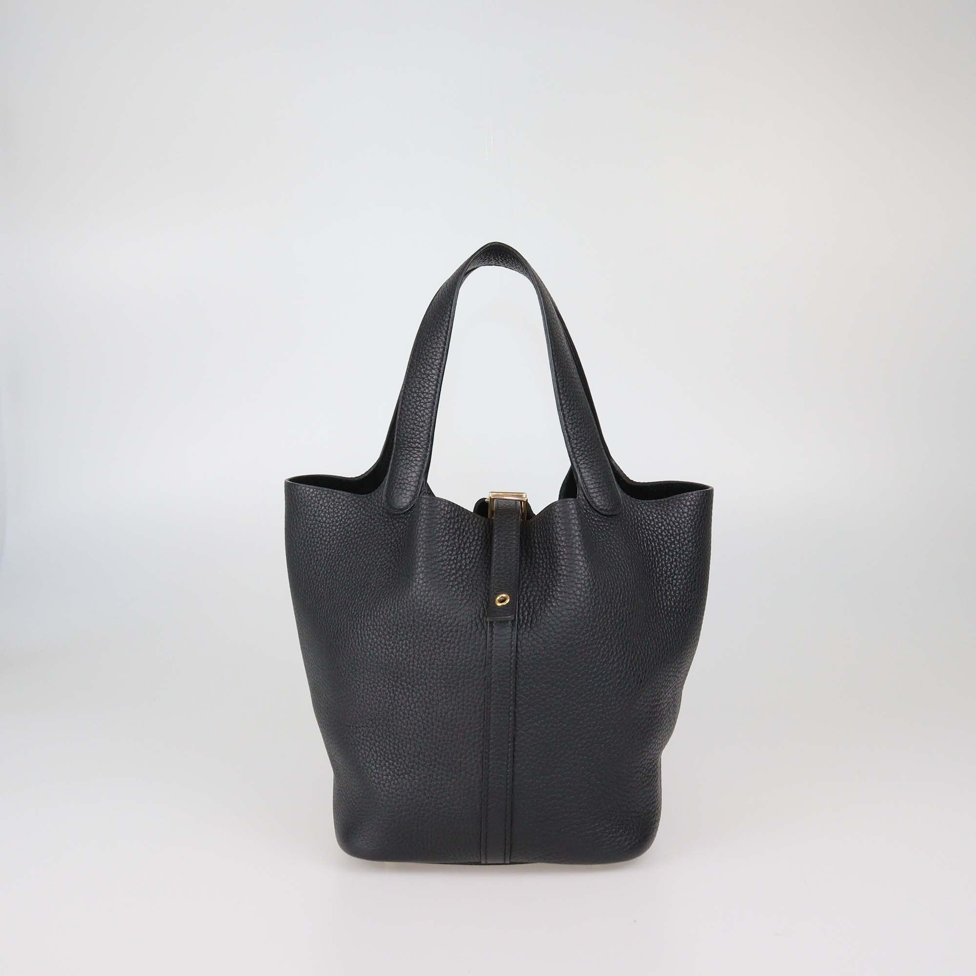 Hermes Black Clemence Leather Picotin Lock 22 Bag