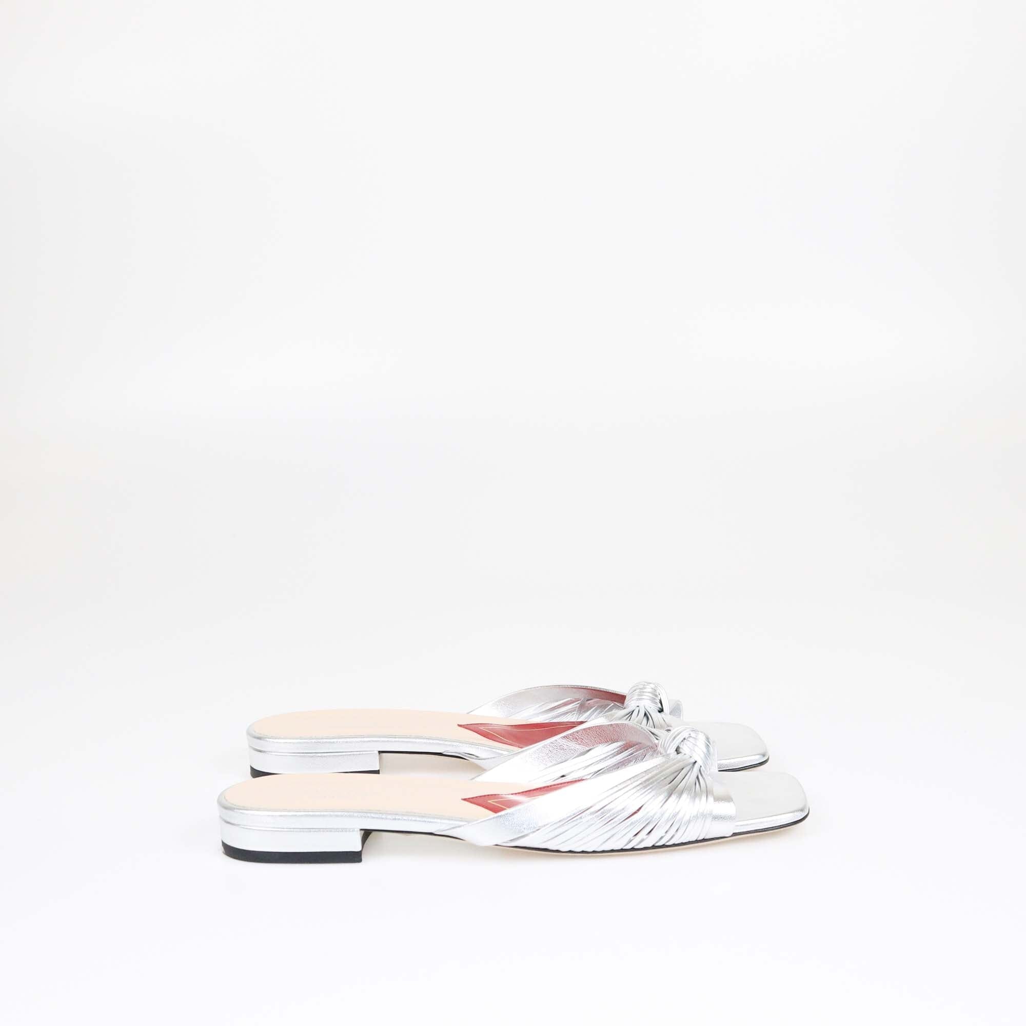 Gucci Silver Knotted Flat Slides Womens Gucci 