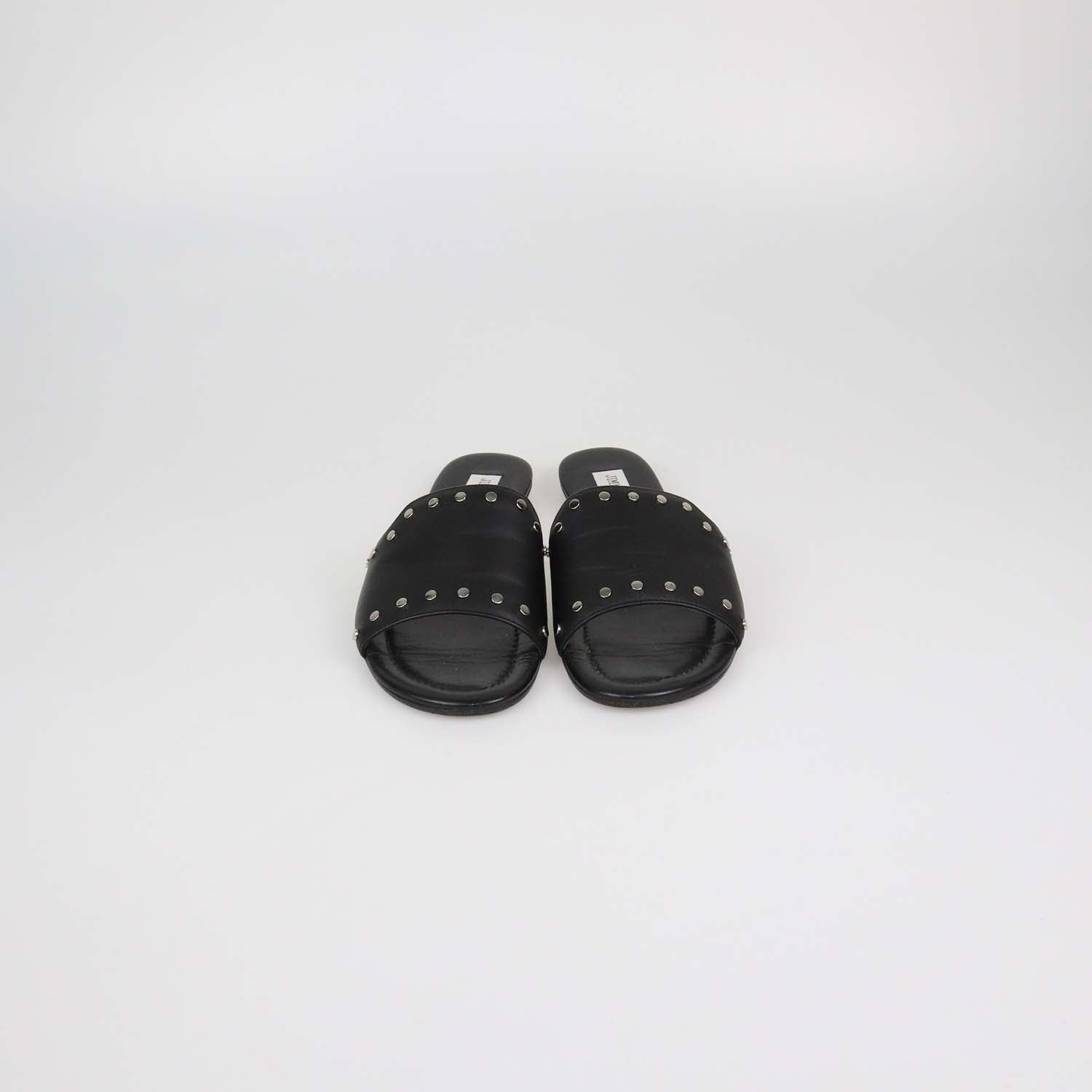 Jimmy Choo Black Leather Studded Nanda Flat Slides