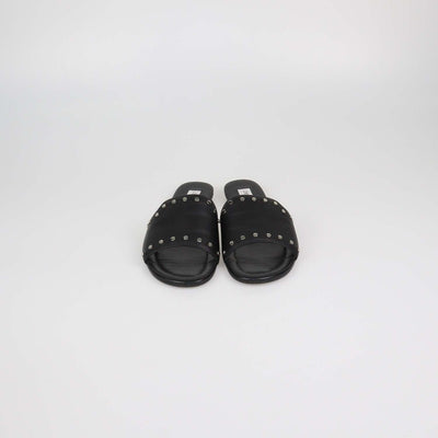 Jimmy Choo Black Leather Studded Nanda Flat Slides