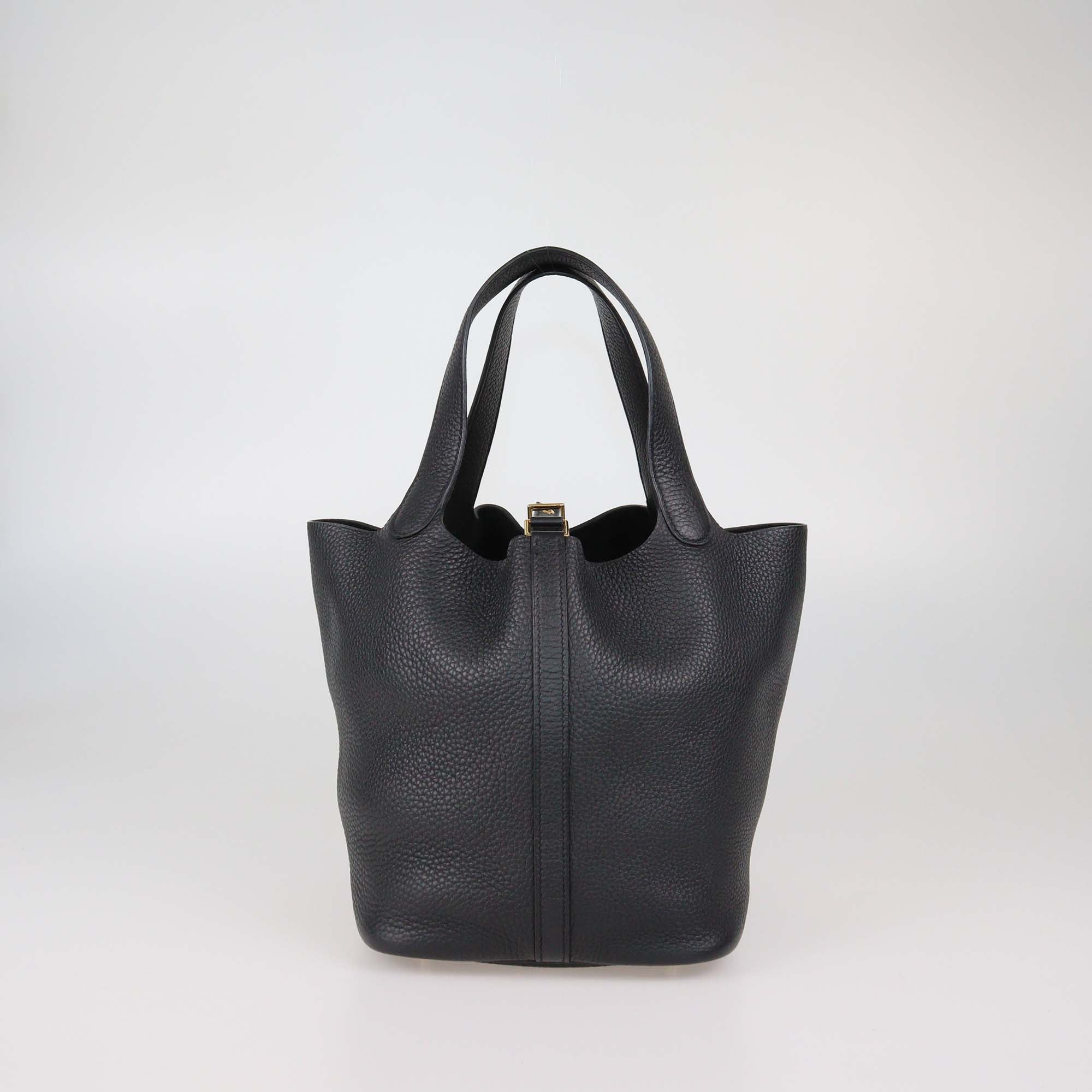 Hermes Black Clemence Leather Picotin Lock 22 Bag