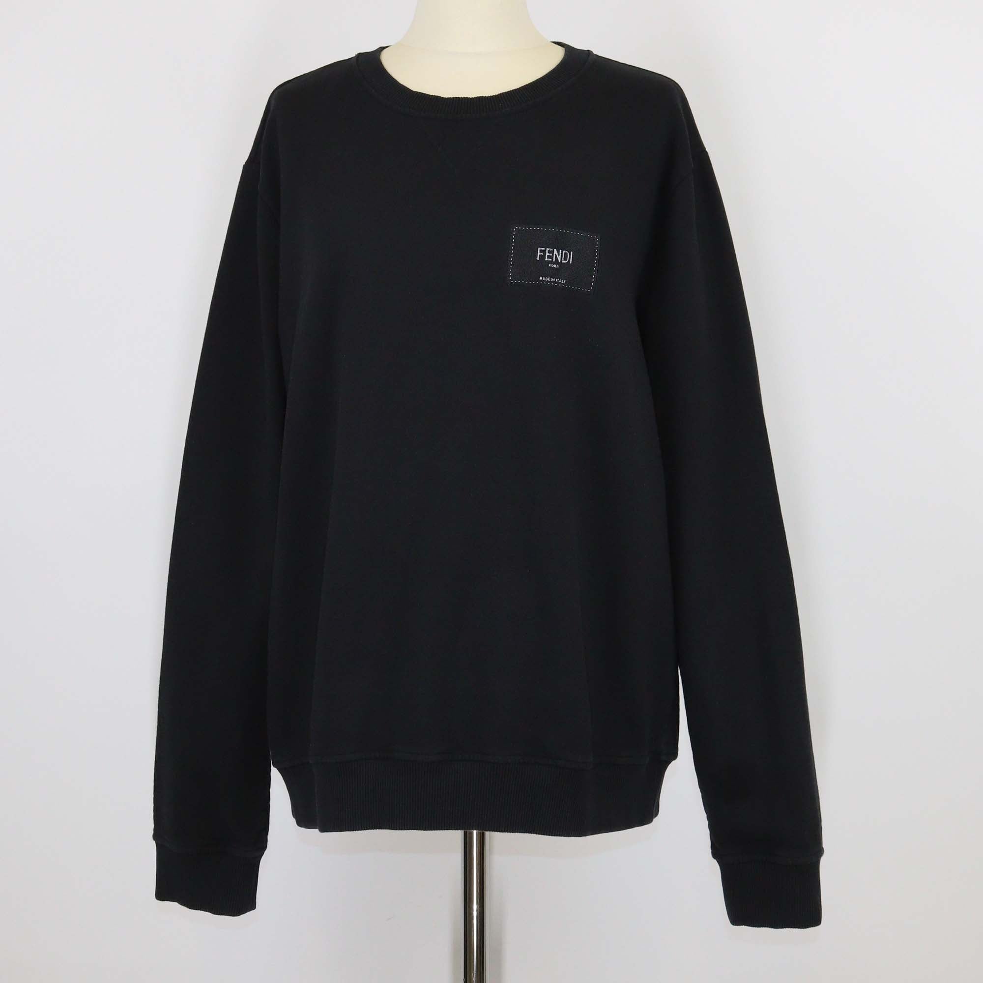 Fendi Black Cotton Logo Patch Long Sleeve Sweatshirt