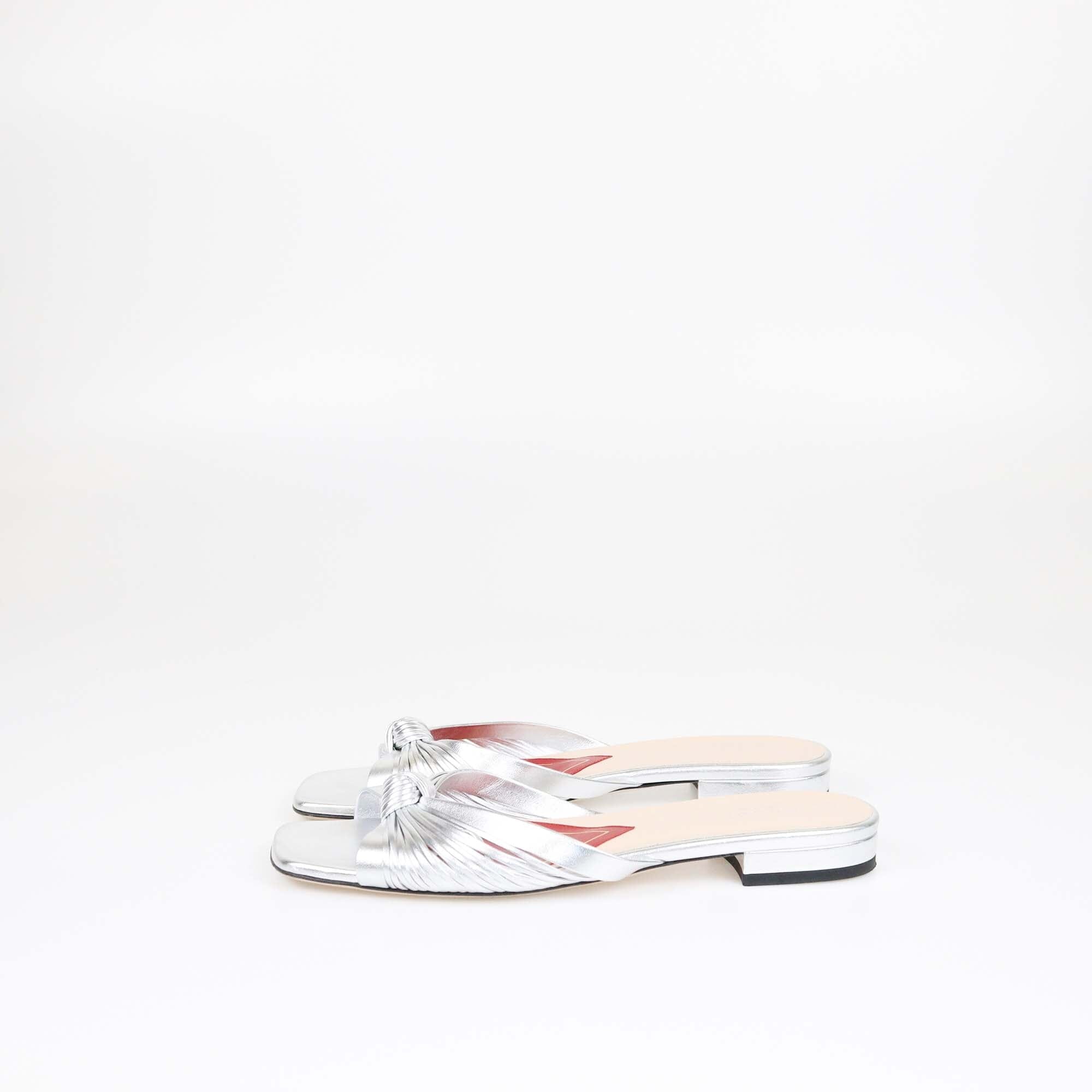 Gucci Silver Knotted Flat Slides Womens Gucci 