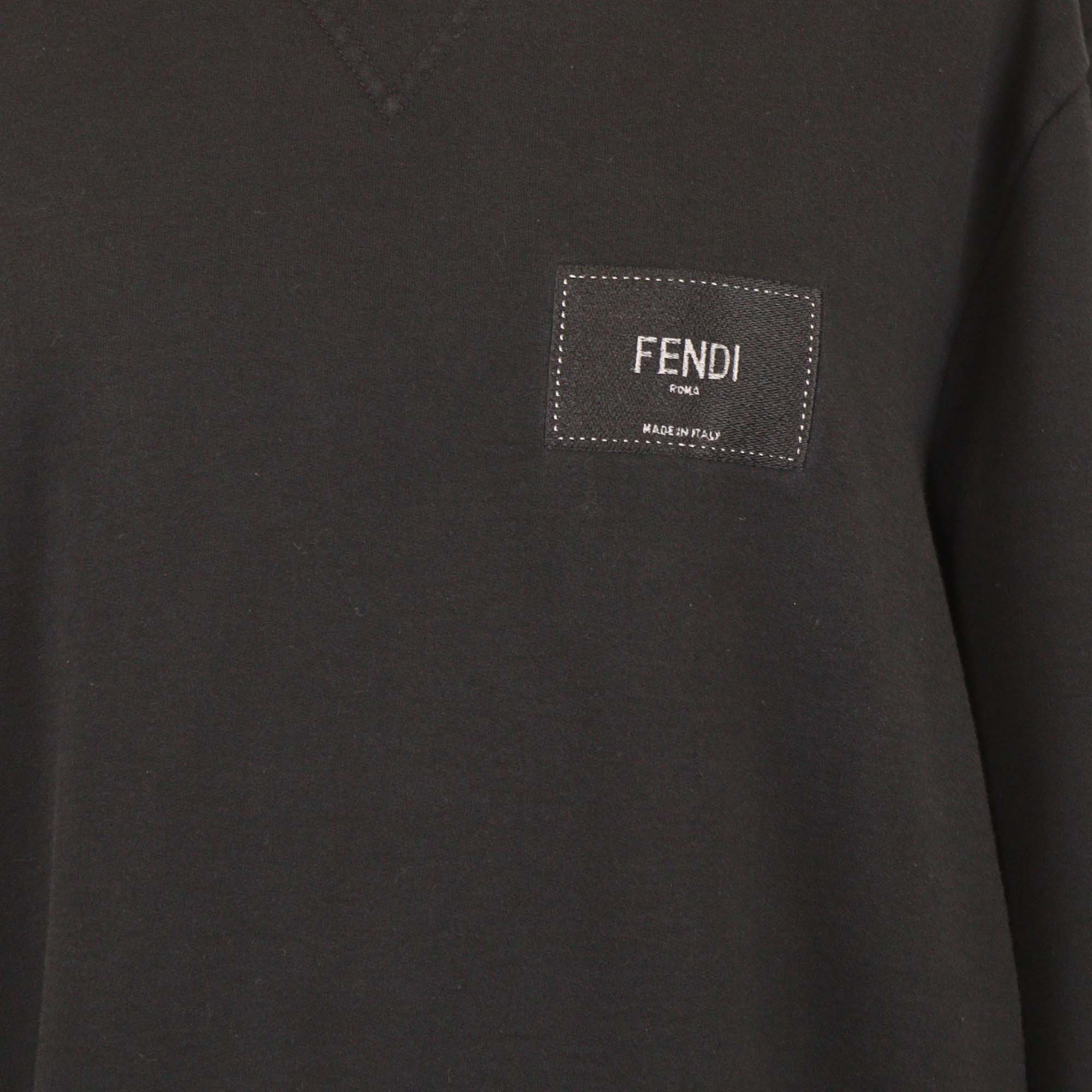 Fendi Black Cotton Logo Patch Long Sleeve Sweatshirt