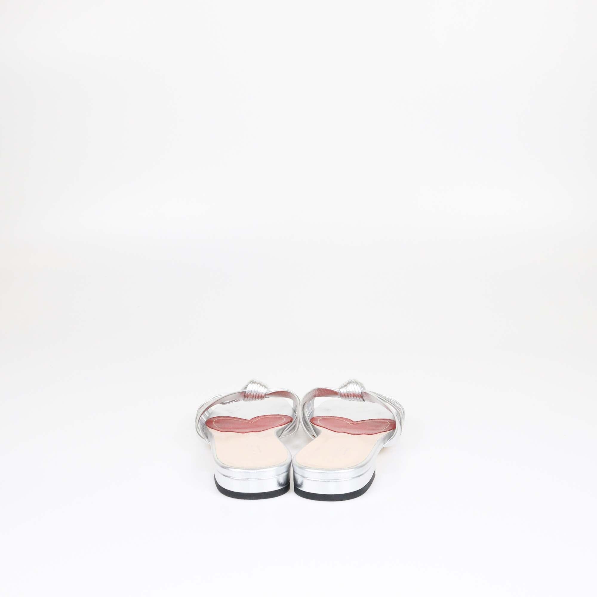 Gucci Silver Knotted Flat Slides Womens Gucci 