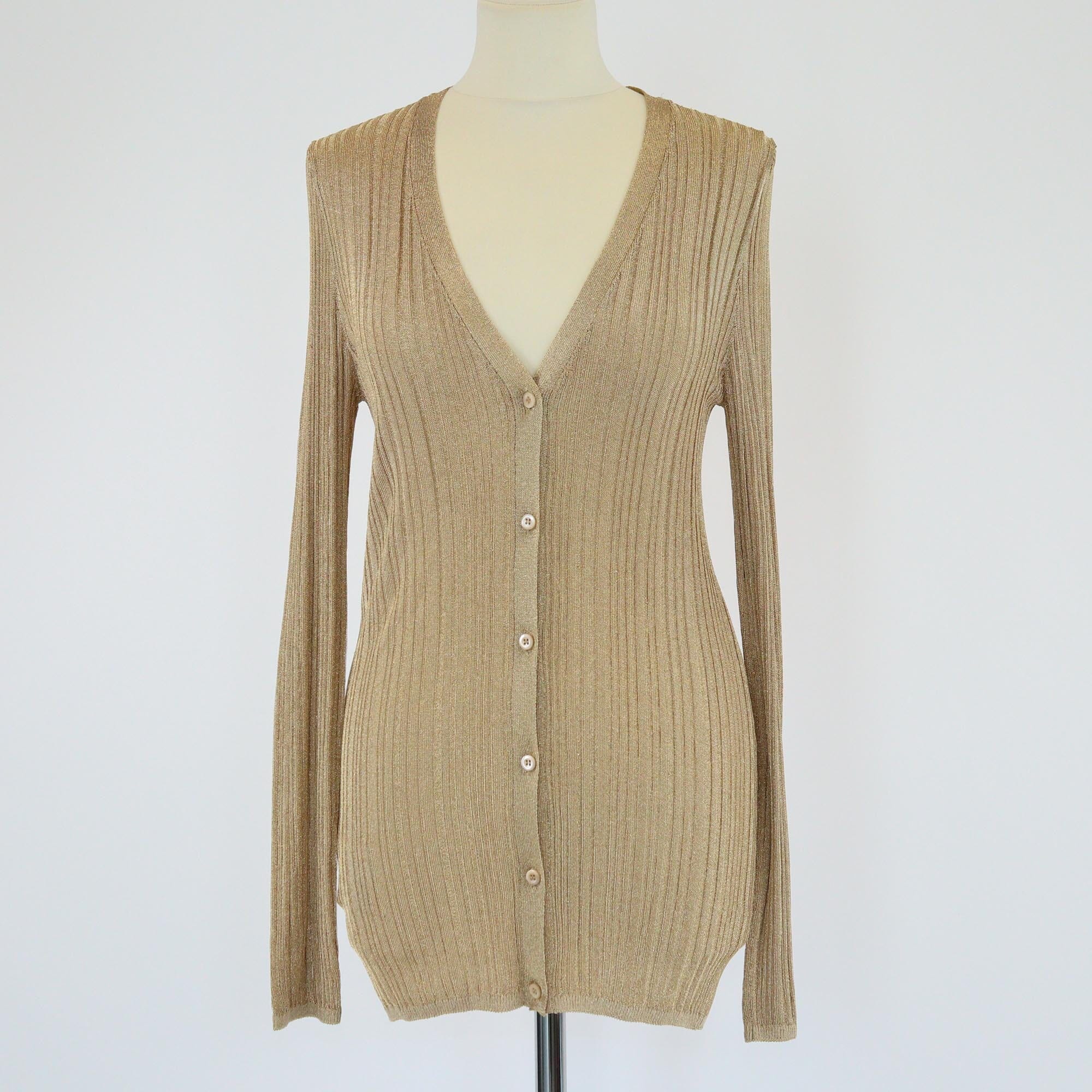 Prada Metallic Gold Knitted Long Sleeve Cardigan Womens Prada 