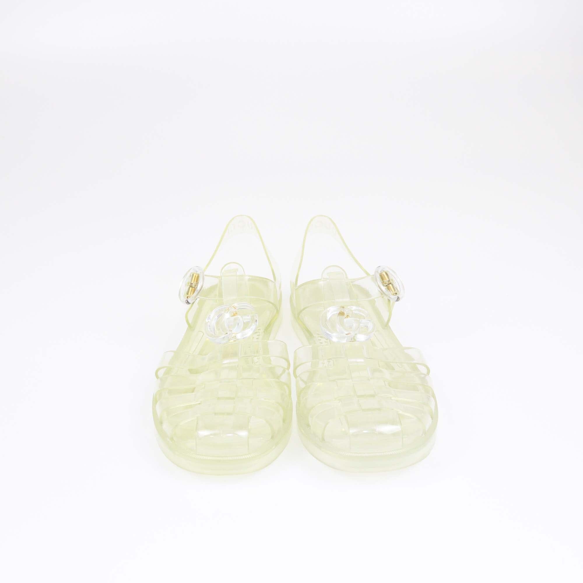 Gucci Green Clear Double G Jelly Fisherman Flat Sandals Womens Gucci 