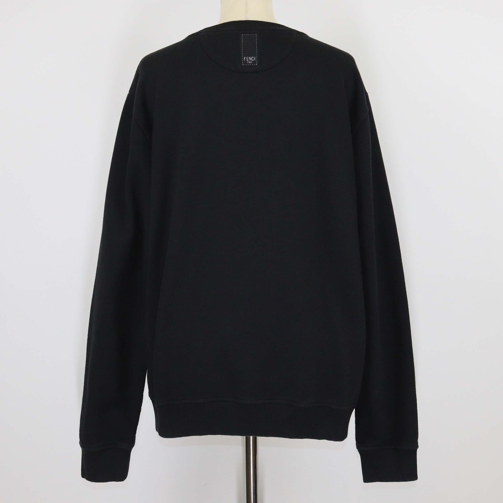 Fendi Black Cotton Logo Patch Long Sleeve Sweatshirt